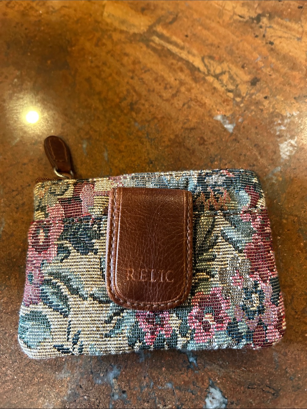 Relic Floral Tapestry Coin Wallet with Brown Leather Clip